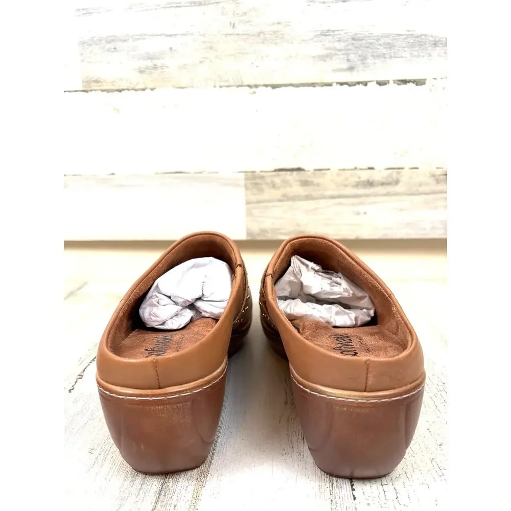 SoftWalk Marana Mule Clogs Womens 9W Tan Leather Studded Comfort Shoes